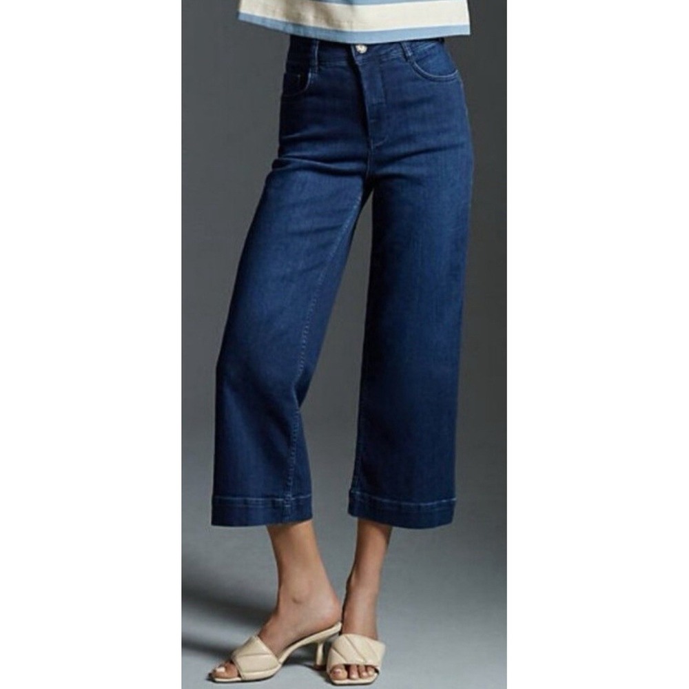 Anthropologie x Pilcro Skipper High Rise Wide Leg Crop Jean Blue‎ Stretch 27P